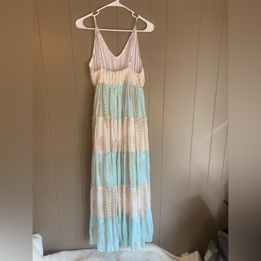 Siddhartha Bohemian Maxi Dress in white and turquoise - Picture 5 of 8